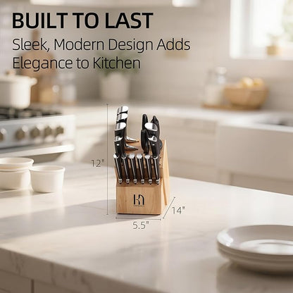 KnifeSaga Knife Set with Block, Japanese 15 PCS Ultra Sharp Ktichen Knives Set, High Carbon Stainless Steel Knife Block Set with Sharpener, Professional Knives with Ergonomic Handle for Home Chefs - Image 7