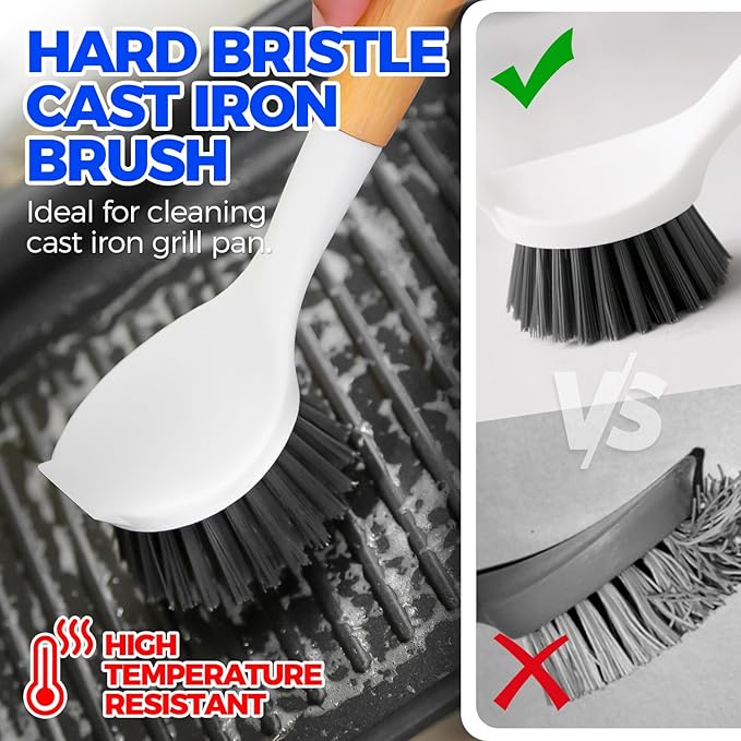 Holikme 6 Pack Dish Brush Scouring Pad Set with Bottle Brush, Dish Brush, Palm Scrub Brush and Straw Brush, Dish Scrubber Long Handle for Dish Bottle Cup Skillet Wok Pot Pan Cast Iron, Dark Gray - Image 2
