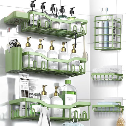 NESOMI Shower Caddy Adhesive Shower Organizer 8-Pack, Rustproof Stainless Steel Bathroom Shelves, Large Capacity No-Drill Rack Storage Accessories with Soap Dish Toothbrush Holder Hooks by OrganizeYourHomeEssentials