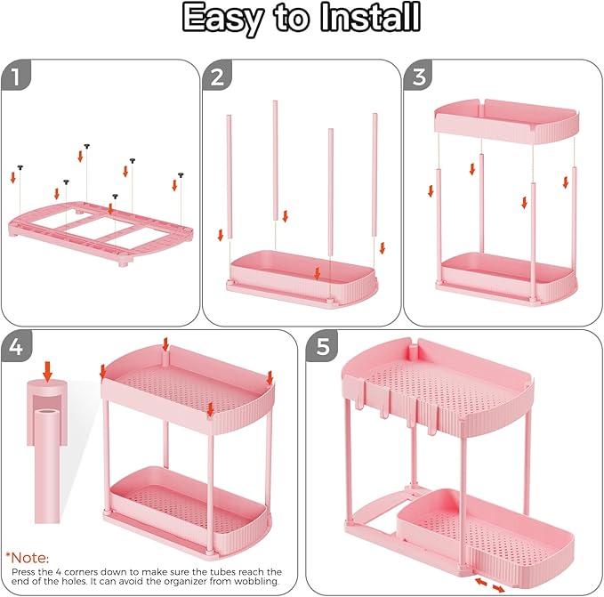Ukeetap 2 Pack Multi-Purpose Pull-Out Storage Organizers, Under Sink & Cabinet Organizers, 12.8 Inch Pink - Image 7