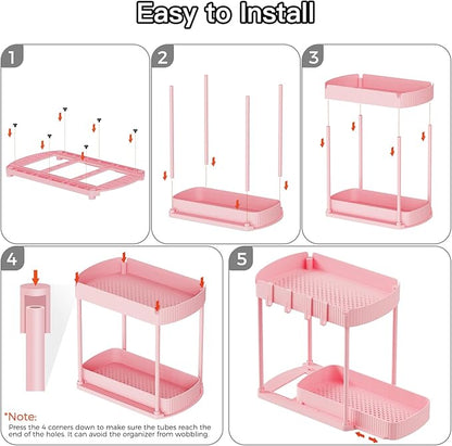 Ukeetap 2 Pack Multi-Purpose Pull-Out Storage Organizers, Under Sink & Cabinet Organizers, 12.8 Inch Pink - Image 7