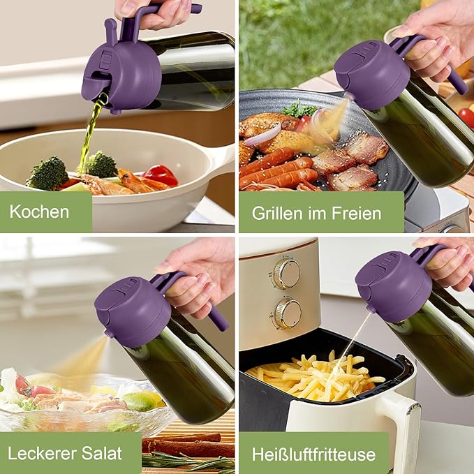 YARRAMATE 2Pcs 16oz/470ml Dark Green Oil Sprayer for Cooking with Stickers, Food-grade Premium 2 in 1 Olive Oil Dispenser Bottle for Kitchen Gadgets, Air Fryer, Salad, Frying, BBQ (Black&Purple) - Image 8