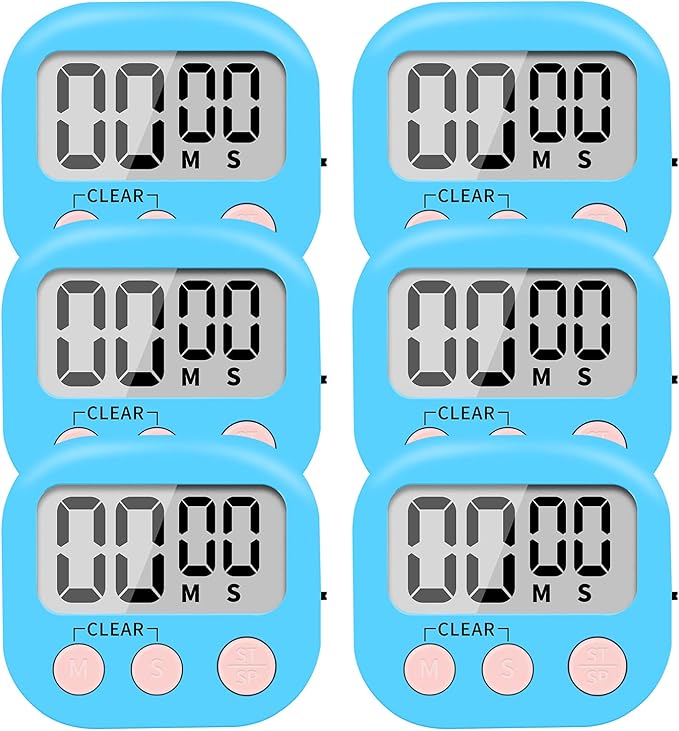 6 Pack Small Digital Kitchen Timer Magnetic Back and ON/Off Switch,Minute Second Count Up Countdown (Blue) by LinkDm