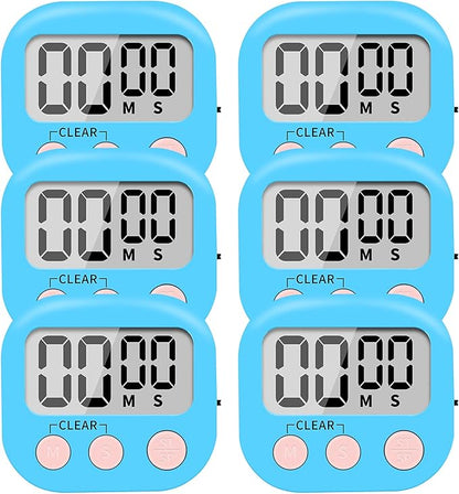 6 Pack Small Digital Kitchen Timer Magnetic Back and ON/Off Switch,Minute Second Count Up Countdown (Blue) by LinkDm