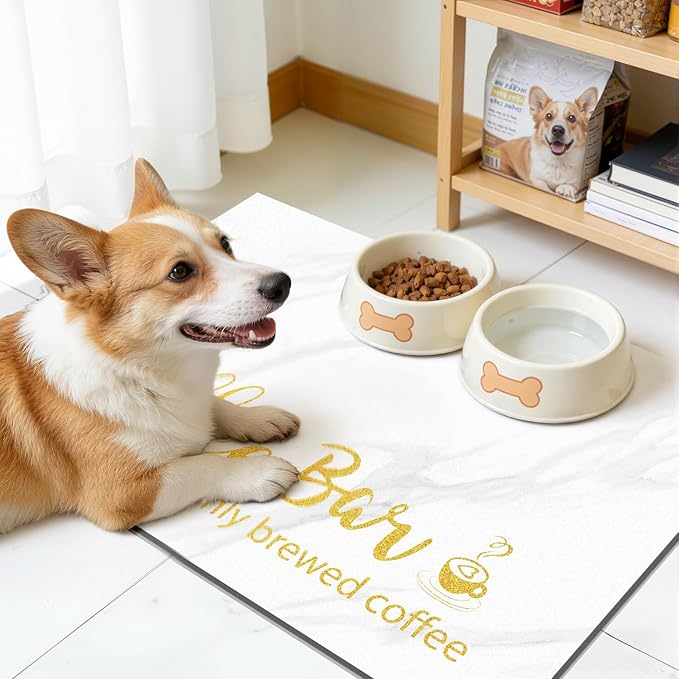 Findosom Dish Drying Mat, 17"x 32" Super Absorbent & Hide Stain Coffee Mat, Cuttable Drying Mat for Kitchen Counter, Coffee Bar Accessories, Under Dish Rack, Coffee Maker, Espresso Machine, White - Image 3