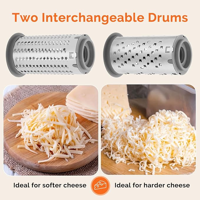 UHIYEE Patented Rotary Parmesan Cheese Grater, Hand Crank Cheese Shredder with Fine & Coarse Drums, Restaurant Quality, White, Stainless Steel & ABS, Dishwasher Safe - Image 2