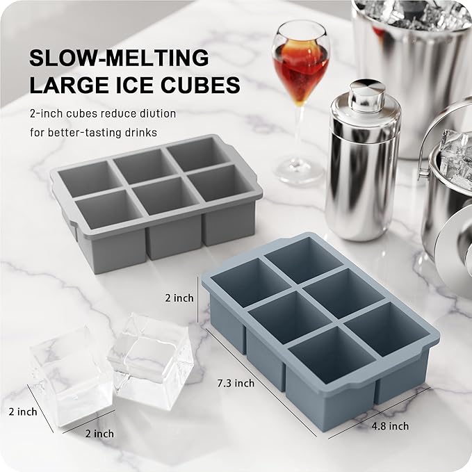VLM 3 Packs Large Ice Cube Molds with Stackable Lid,Silicone Ice Cube Tray for Freezer,Big Square Ice Tray for Whiskey,Cocktails,Bourbon and Soups (Set 5) - Image 2