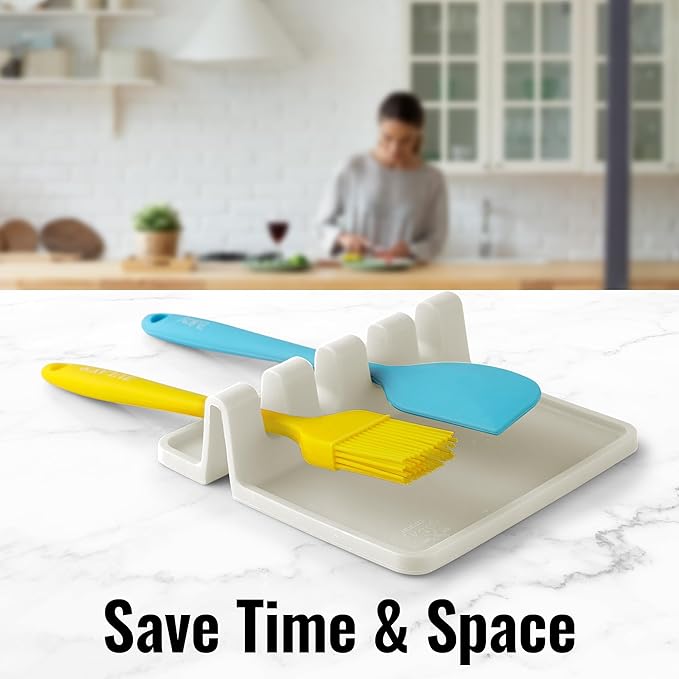 Zulay Kitchen Silicone Utensil Rest with Drip Pad for Multiple Utensils - BPA-Free, Heat-Resistant Spoon Rest & Spoon Holder for Stove Top - Kitchen Utensil Holder for Ladles & Tongs - Gardenia - Image 7