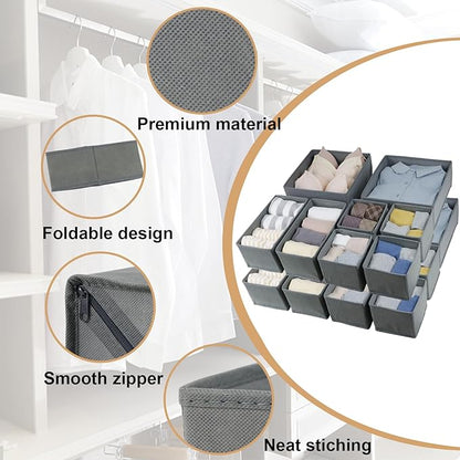 Fordonral 16 Pack Drawer Organizer Clothes, Foldable Fabric Dresser Organizer Closet Organizers and Storage Box for Underwear,Folded Clothes,Baby Clothing,Socks,Bra,Towels,Ties(Gray) - Image 4