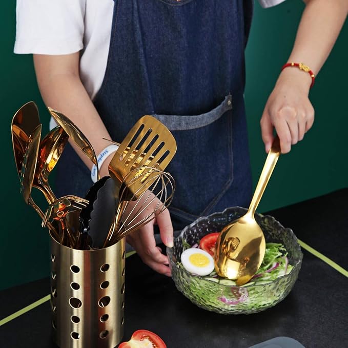 Berglander Gold Cooking Spoon, Stainless Steel Solid Serving Spoon Titanium Gold Plating, Basting Kitchen Spoon For Cooking, Dishwasher Safe, Easy to Clean - Image 7