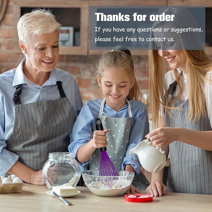 OYV Dishwasher Safe Purple Silicone Whisk, Sealed Waterproof Design Set of 3, Professional Kitchen Whisks for Cooking Non-Scratch, Silicone & Stainless Steel Whisk, Heat Resistant Balloon Egg Beater - Image 7