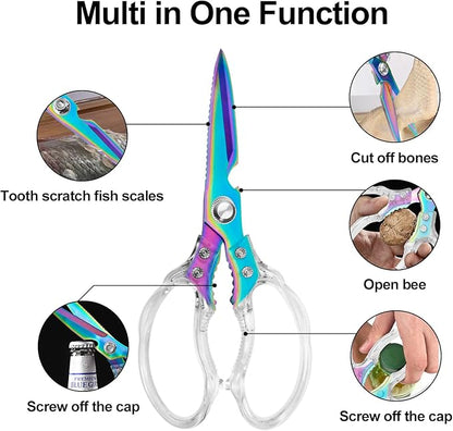 CGBE Kitchen Scissors, Multi-Purpose Kitchen Shears, Heavy Duty Food Scissors for Chicken, Poultry, Fish, Meat & Herbs with Non-Slip Grips (Transparent Colorful) - Image 2