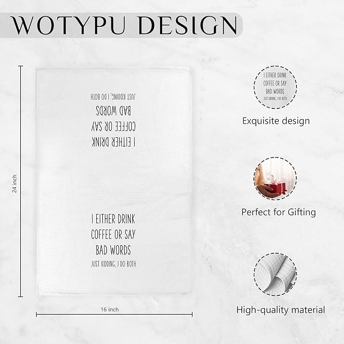 Funny Coffee Kitchen Towels, Coffee Lover Gifts Dish Tea Bar Towels, Funny Sarcastic Gifts Decorative Hand Towel for Kitchen Cafe Shop, 16x24 Inch