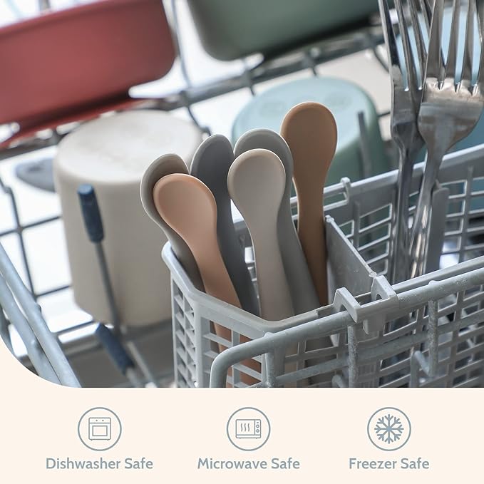Silicone Baby Feeding Spoons, First Stage Baby Infant Spoons, Soft-Tip Easy on Gums I Training Spoon Self Feeding, Dishwasher & Boil-proof, 6 Pack - Image 7