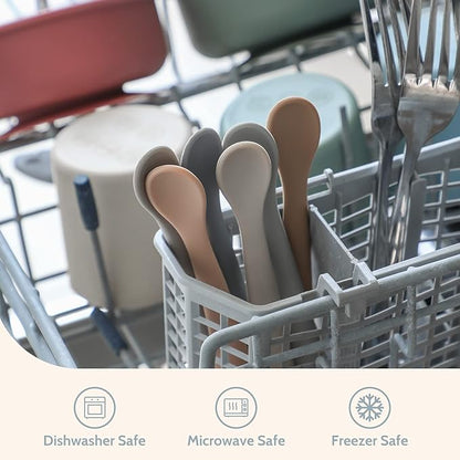 Silicone Baby Feeding Spoons, First Stage Baby Infant Spoons, Soft-Tip Easy on Gums I Training Spoon Self Feeding, Dishwasher & Boil-proof, 6 Pack - Image 7