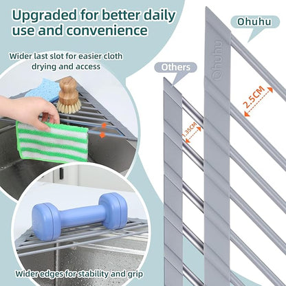 Ohuhu Triangle Roll Up Dish Drying Rack, Anti-Slip Organizer for Kitchen Sink Drying Rack with Full Silicone Wrapped for Top of Sink Coner Grey - Image 5