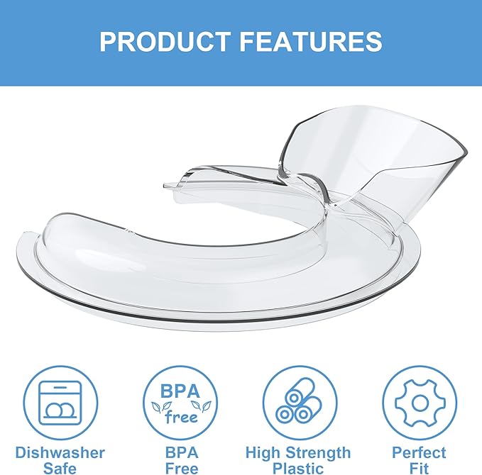 Food-Grade Pouring Shield for KitchenAid 4.5-5QT Mixer Bowl (Stainless Steel, Glass, Ceramic) - Secure Fit Splash Guard for KitchenAid Tilt-Head Stand Mixers and Dishwasher Safe