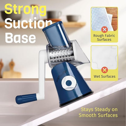 Cheese Grater Hand Crank, Rotary Cheese Shredder with 3 Interchangeable Blades for Coarse, Fine Shredding and Slicing, Strong Suction Base for Pizza, Pasta, Salad, Vegetables, Nuts, Chocolate - Image 6