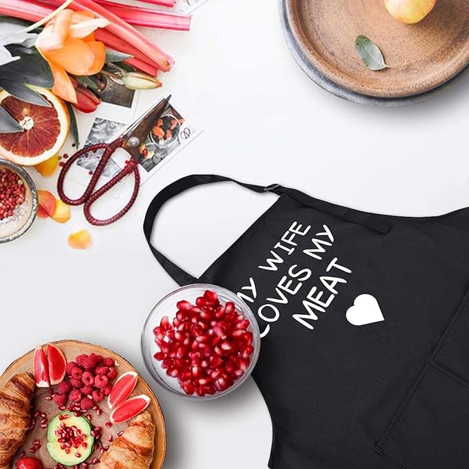 Rosoz Funny BBQ Black Chef Aprons for Men, Adjustable Kitchen Cooking Aprons for Men, Dad, Husband - Birthday, Father's Day