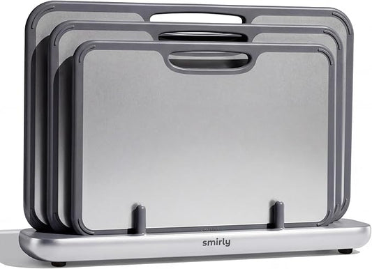 SMIRLY Titanium Cutting Board for Kitchen, Double Sided Chopping Board Set with Holder, 100% Pure Titanium, Dishwasher Safe, 3 Pack by Smirly
