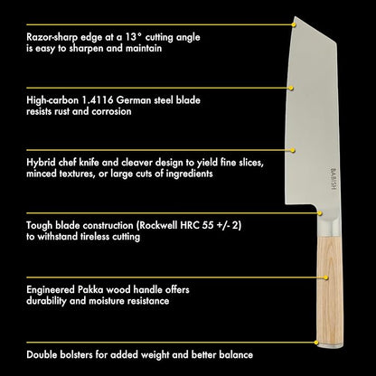 Babish 7.5-Inch Clef Knife – High-Carbon 1.4116 German Steel Kitchen Knife with Light Pakka Wood Handle, Chef & Cleaver Hybrid for Chopping, Slicing & Prep, Full-Tang, Razor Sharp, Ergonomic Design