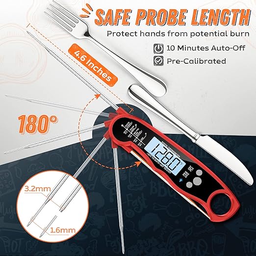 Instant Read Meat Thermometer for Grill and Cooking, Fast & Precise Digital Food Thermometer with Backlight, Magnet, Calibration, and Foldable Probe for Kitchen, Outdoor Grilling and BBQ!… - Image 4