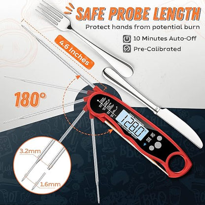 Instant Read Meat Thermometer for Grill and Cooking, Fast & Precise Digital Food Thermometer with Backlight, Magnet, Calibration, and Foldable Probe for Kitchen, Outdoor Grilling and BBQ!… - Image 4