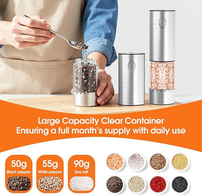 WOWBOX Electric Salt and Pepper Grinder Set 2 PCS, Stainless Steel Automatic Coarseness, Rechargeable Salt and Pepper Shakers, 95 L Large Capacity Multifunctional Pepper Mill, for Kitchen - Image 6