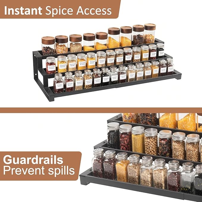 GOENDR Expandable Spice Rack Organizer for Cabinet, 3 Tier Metal Spice Organization,16"-29.5" Wide Adjustable Seasoning Organizer, Display Shelf, Canned Goods Organizer for Pantry Kitchen Countertop - Image 4