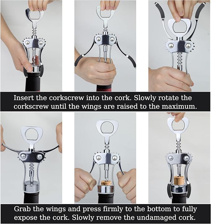 KORCCI Wine Opener, Heavy-Duty Zinc Alloy Wing Corkscrew, Premium Beer Bottle Opener, Multifunctional Wine Accessories with Ergonomic Handle and Sharp Screw, for Kitchen, Bar, Restaurant (SILVER) - Image 8