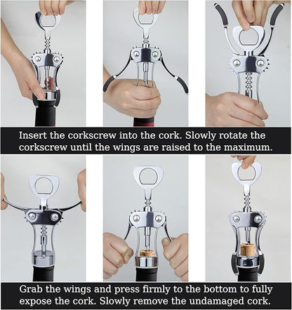 KORCCI Wine Opener, Heavy-Duty Zinc Alloy Wing Corkscrew, Premium Beer Bottle Opener, Multifunctional Wine Accessories with Ergonomic Handle and Sharp Screw, for Kitchen, Bar, Restaurant (2PCS) - Image 8
