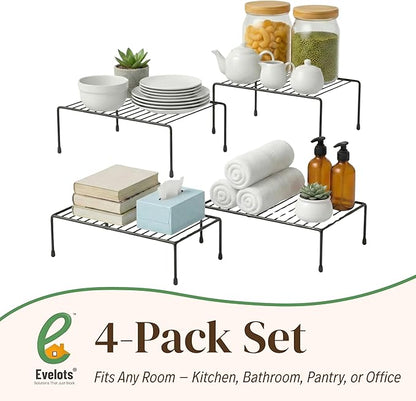 Evelots Kitchen Cabinet Wire Shelf Organizer/Rack - 4 Pack Sturdy Large Metal Shelf Risers - Double Your Counter Space - Great for Kitchen, Freezer, Pantry and Bathroom - Rustproof - Black - Image 7