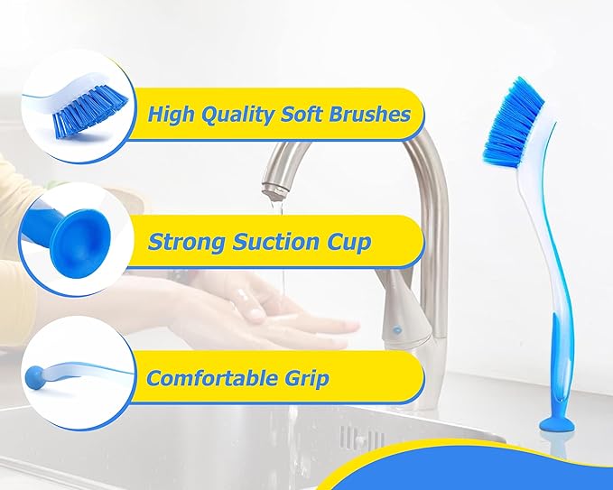 Zuvo Plastic Long Handled Scrubbing Suction Cup, Durable Bristles,Dish Washing Brush.Washing Up Kitchen Brush, Assorted Colour, 5 X 21 X 5 cm-Pack of 3 - Image 3