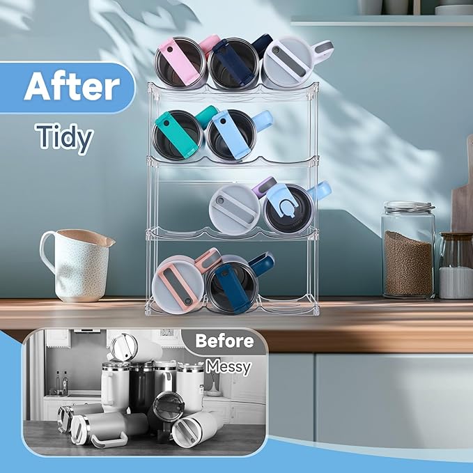 Stackable Water Bottle Organizer for Stanley 40 oz Tumbler, Water Bottle Holder for Cabinet, Pantry Kitchen Organizers and Storage for Stanley Cup Accessories, Tumbler Organizer and Wine Rack, 4Pack - Image 3