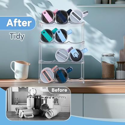 Stackable Water Bottle Organizer for Stanley 40 oz Tumbler, Water Bottle Holder for Cabinet, Pantry Kitchen Organizers and Storage for Stanley Cup Accessories, Tumbler Organizer and Wine Rack, 4Pack - Image 3
