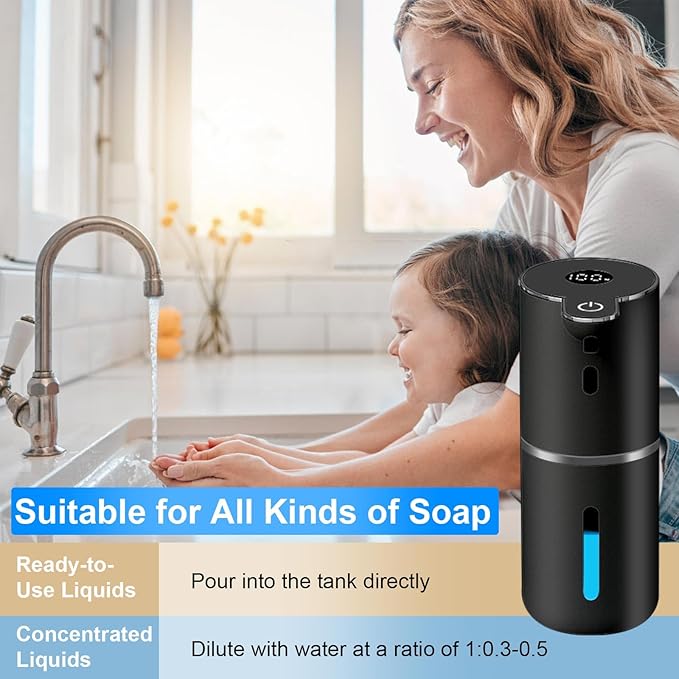 OHIFAST Automatic Liquid Soap Dispenser Touchless, USB Rechargeable Smart Hand Soap Dispenser, 6-Level Adjustable, 12.8oz/380mL, Compatible with Thick Thin Dish Soap for Bathroom Kitchen-Black - Image 6