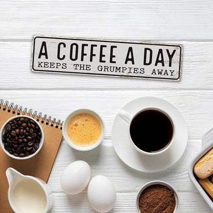 Coffee Signs Decor, A Coffee A Day Keeps the Grum Pies Away Sign, Farmhouse Wall Decor for Home, Vintage Bar or Dorm, Retro Metal Tin Sign, Decorative Metal Wall Signs 15.8x4 Inches - Image 5