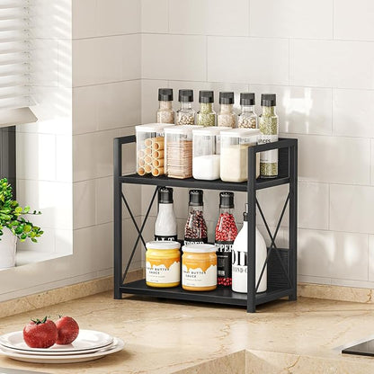 Giikin Countertop Organizer, 2 Tier Coffee Station Organizer for Desktop, Wood Counter Shelf Spice Rack for Kitchen (Black, M) - Image 5