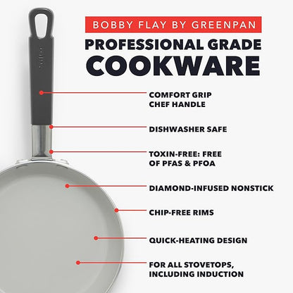 GreenPan x Bobby Flay 13 Piece Nonstick Cookware Pots and Pans Set, PFAS-Free Diamond Ceramic, Induction Suitable, Easy Clean Dishwasher & Oven Safe, Stay-Cool Silicone Handles, Glass Lids, Graphite - Image 3