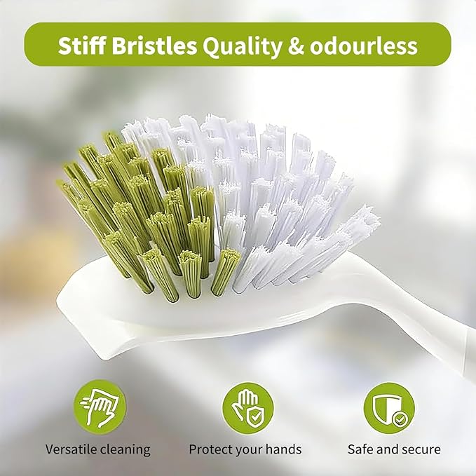 Dish Brush Scrub Brush with Handle - 3 Pack Stiff Bristles Dish Scrubber for Cleaning Dishes, Pots, Pans, Sink, Cast Iron - Hard Bristles,No Residue - Image 2