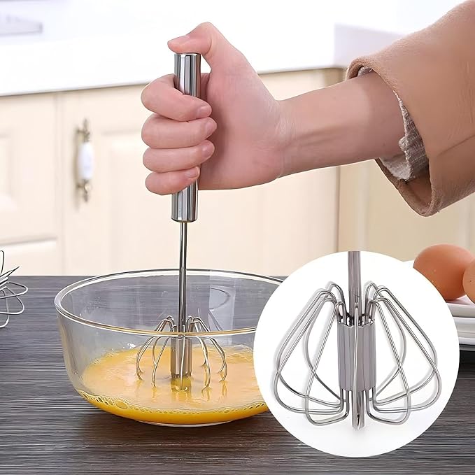 3 Pack Stainless Steel Egg Whisk, Hand Push Rotary Whisk Blender, Versatile Easy Whisk, Hand Push Mixer Stirrer for Beating Eggs, Frothing Milk, Blending, Mixing, Whipping Smoothies & Shakes - Image 7