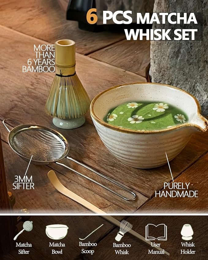 Vaiheng Matcha Whisk Set with Matcha Bowl, Matcha Whisk Holder Matcha Bamboo Whisks, Scoop, Sifter, Mothers Day Gifts for Women Mom Her Girl Friend Home Kitchen Decor Kit for Tea Enthusiasts - Image 2
