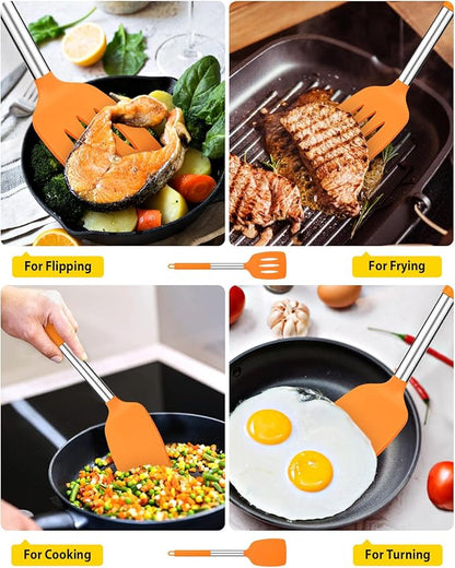 Pack of 2 Silicone Solid Turner, Non Stick Slotted Kitchen Spatulas, High Heat Resistant BPA Free Cooking Utensils, Ideal Cookware for Fish, Eggs, Pancakes (ORANGE) - Image 3