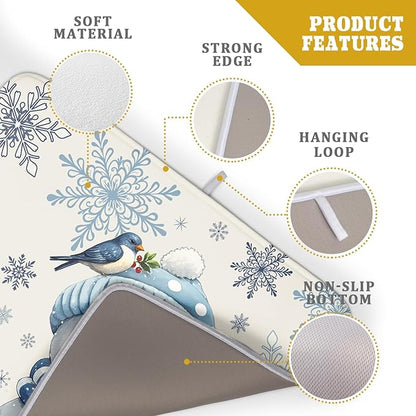Winter Snowman Dish Drying Mat for Kitchen Counter 18x24 Blue Snowflake Bird Christmas Holiday Absorbent Reversible Microfiber Drying Mats Kitchen Countertop Protector Dishes Drainer Rack Pad - Image 4