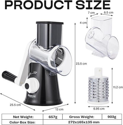 Rotary Cheese Grater Hand Crank - Cheese Shredder Hand Crank with Handle, Vegetable Shredder with 3 Stainless Steel Blades & Strong Suction Base – Round Slicer & Food Chopper for Kitchen - Image 5