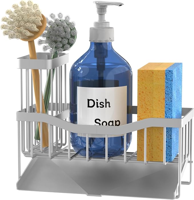 Maifan Sink Caddy Sponge Holder for Kitchen with Brush Holder and Stainless Steel Self Drain Tray, Rustproof Kitchen Sink Organizer for Sponge, Soap Dispenser Storage Accessories (Lacquer Silver) - Image 6