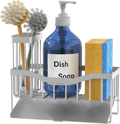 Maifan Sink Caddy Sponge Holder for Kitchen with Brush Holder and Stainless Steel Self Drain Tray, Rustproof Kitchen Sink Organizer for Sponge, Soap Dispenser Storage Accessories (Lacquer Silver) - Image 6