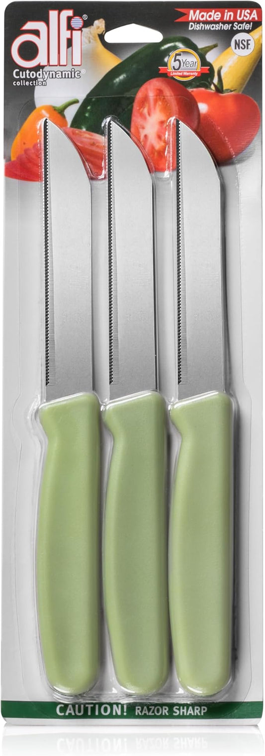 Alfi All-Purpose Knives Aerospace Precision Pointed Tip - Home And Kitchen Supplies - Serrated Steak Knives Set | Made in USA (Sage) by ALFI