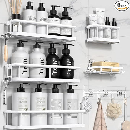 YASONIC Shower Caddy, 6 Pack Large Capacity shower organizer with Soap Holder and 12 Hooks, Rustproof Shelves for Inside Shower, No Drilling&Sleek Bathroom Organizers and Storage White by YASONIC