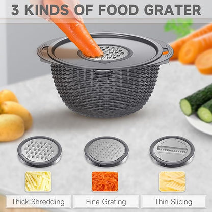 4-1 Colander with Lid Set - Rotatable Strainer With Bowl(Patented), Pasta Strainer with New Upgraded Graters, Strainer And Colanders, Fruit Cleaner, Veggie Wash, Apartment Kitchen Gadgets - Grey - Image 3